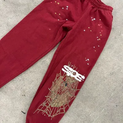 Sp5der Logo Maroon Sweatpants 02