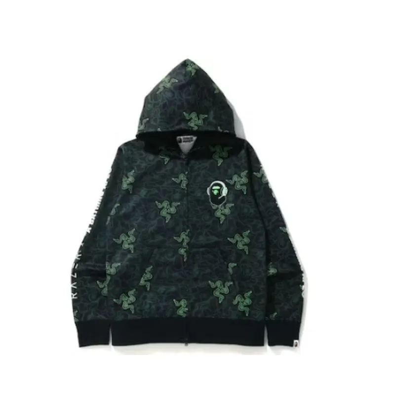 BAPE Hoodie x Razer A Bathing Ape Neon Camo Full Zip Hoodie Green,FW20