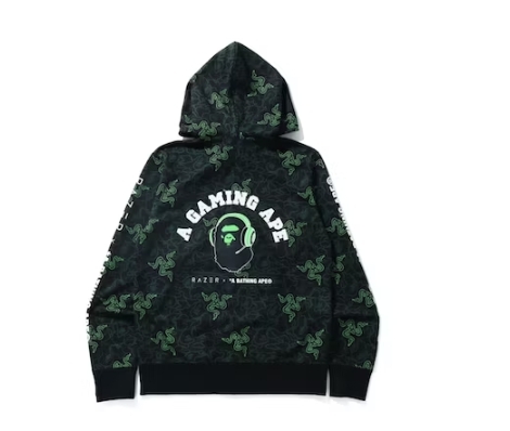 BAPE Hoodie x Razer A Bathing Ape Neon Camo Full Zip Hoodie Green,FW20