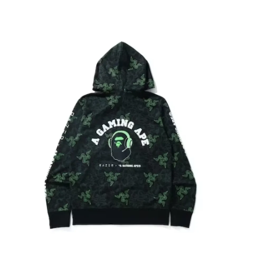 BAPE Hoodie x Razer A Bathing Ape Neon Camo Full Zip Hoodie Green,FW20