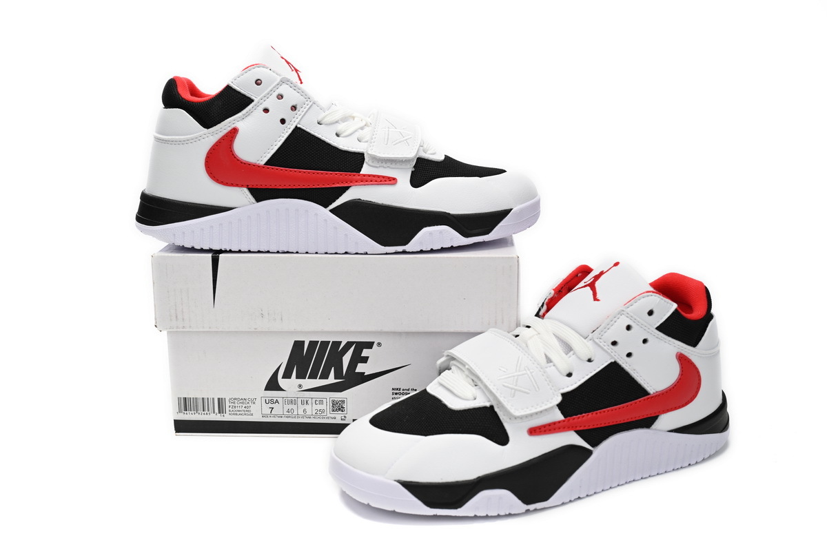  Get Travis Scott x Jordan Cut The Check Nice Kicks Black White Red, FZ8117-407