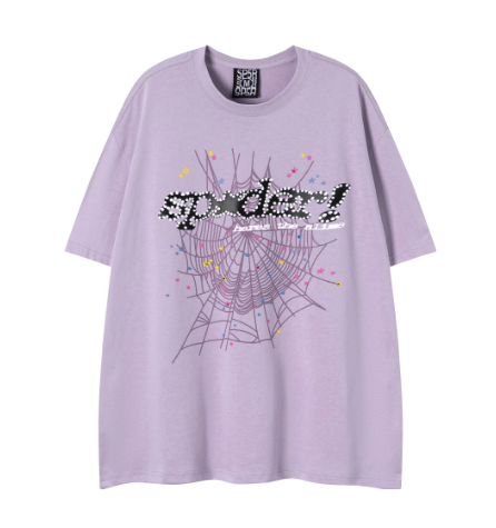  PK Sp5der Web Print Casual Round Neck T-shirt Purple