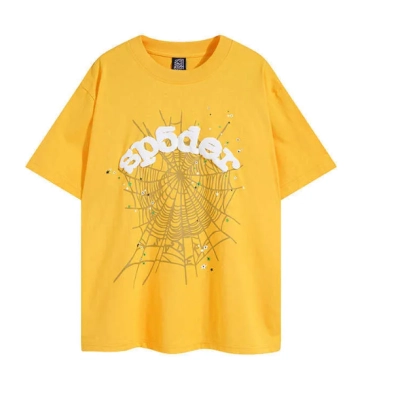  PK Sp5der Web Print Casual Round Neck T-shirt ,Yellow 01