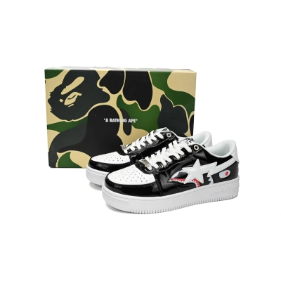  GET  A Bathing Ape Bape Sta Low Black and White Shark 1H30-191-009 02