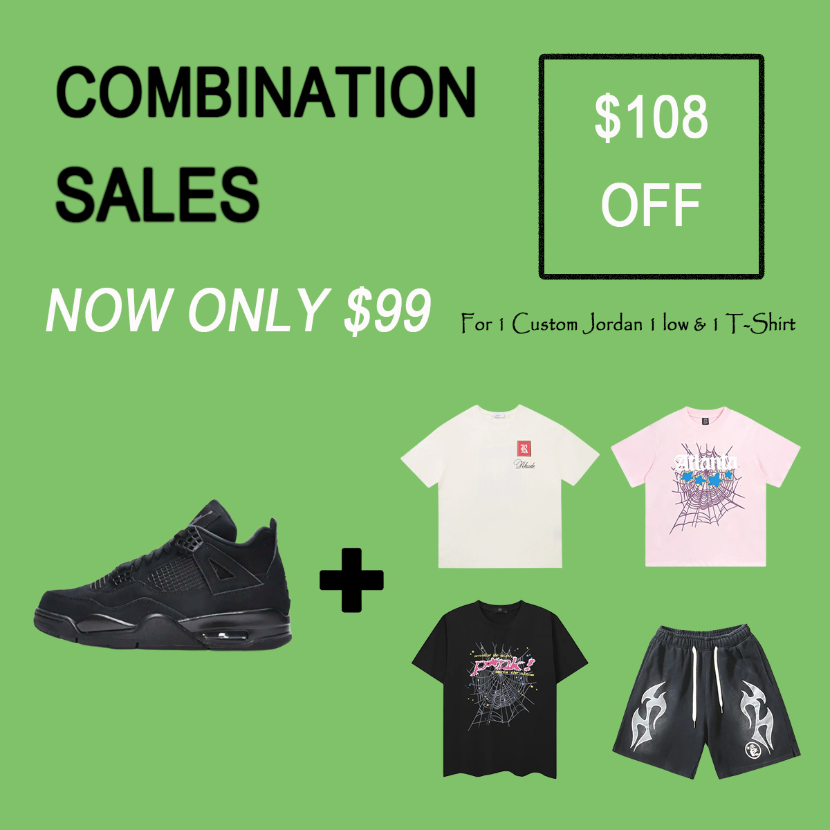  Combination Sales Jordan 4 Retro Black Cat Best Replica & T-shirt 