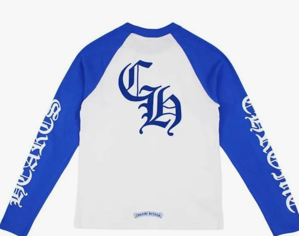 Chrome Hearts CH Long-Sleeve Baseball Shirt White and Blue