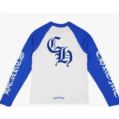 Chrome Hearts CH Long-Sleeve Baseball Shirt White and Blue 01