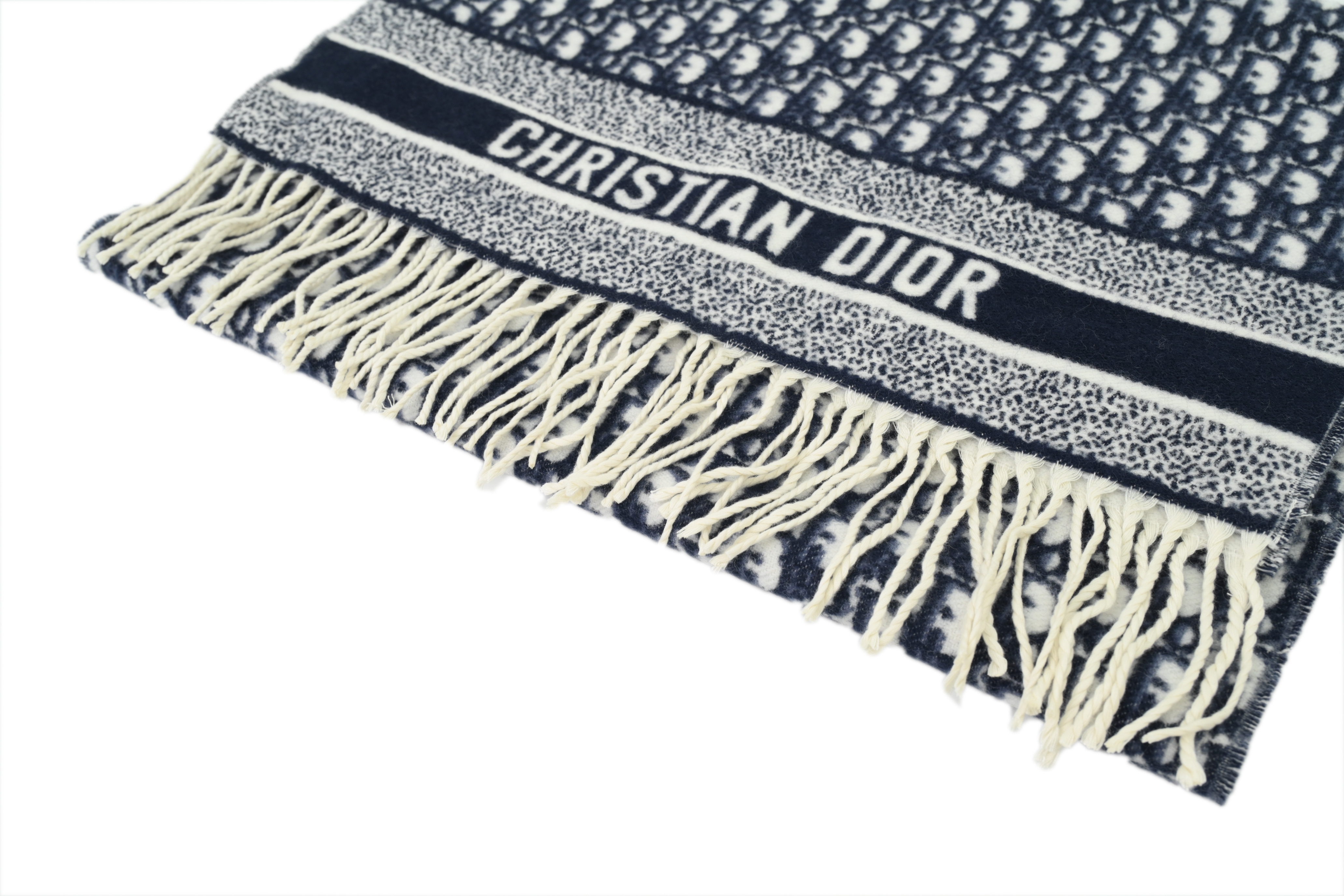 DIOR Unisex Couples' Style Logo Design Fringe Velvet Scarf Full Print Blue