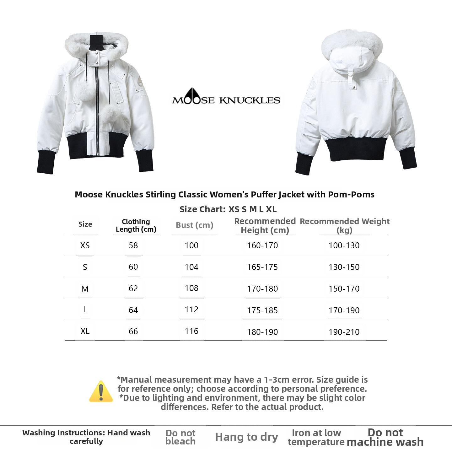 Moose knuckles stirling classic women down jacket with chest pom-poms 03 White/Red/Dark blue