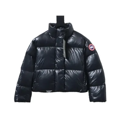 Canada goose large plaid puff down jacket Short White gray / Black 02