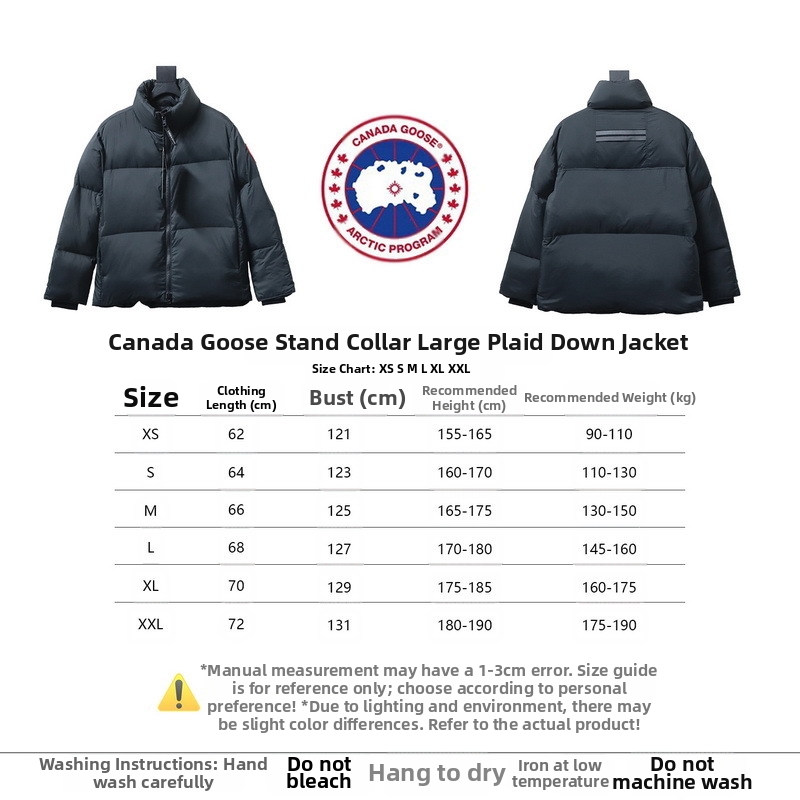 Canada goose Stand collar large plaid down jacket Black/Dark blue