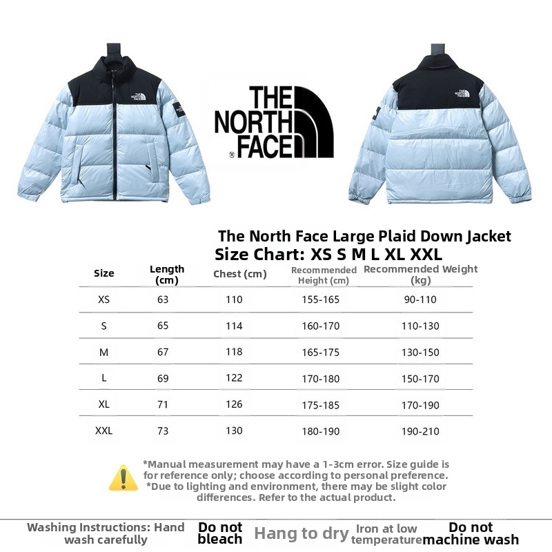 The North Face large checkered down jacket White/Black/Gray/Blue