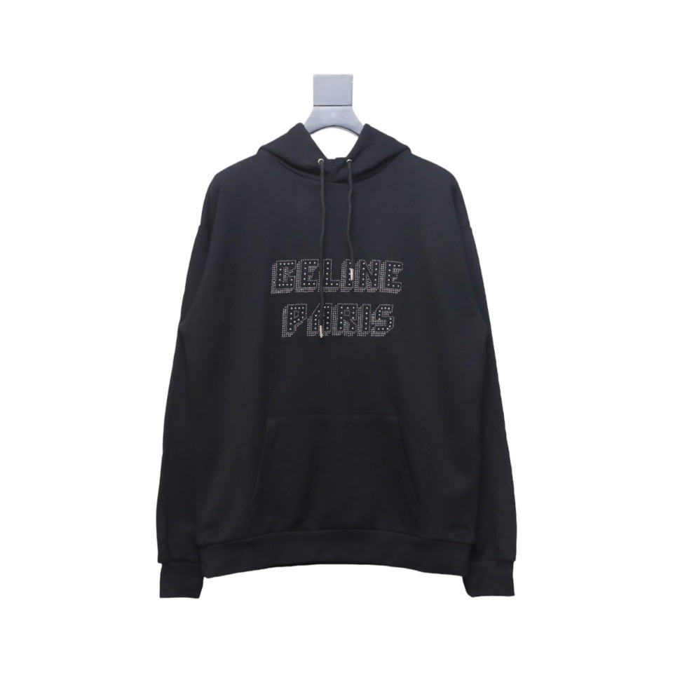 Celine CE Studded Rhinestone Letter Hooded Hoodie  23 P220