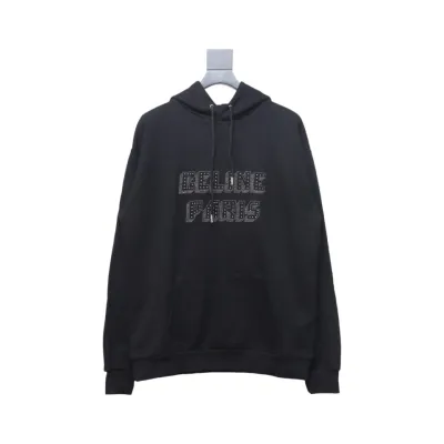 Celine CE Studded Rhinestone Letter Hooded Hoodie  23 P220 01