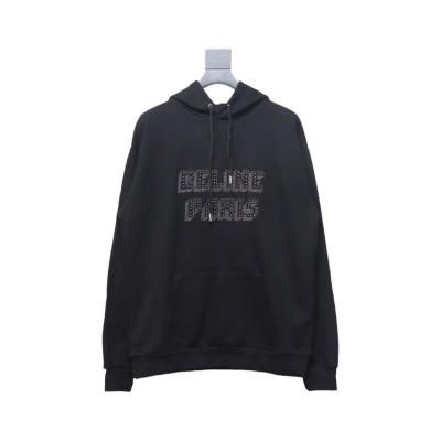 Celine CE Studded Rhinestone Letter Hooded Hoodie  23 P220 01