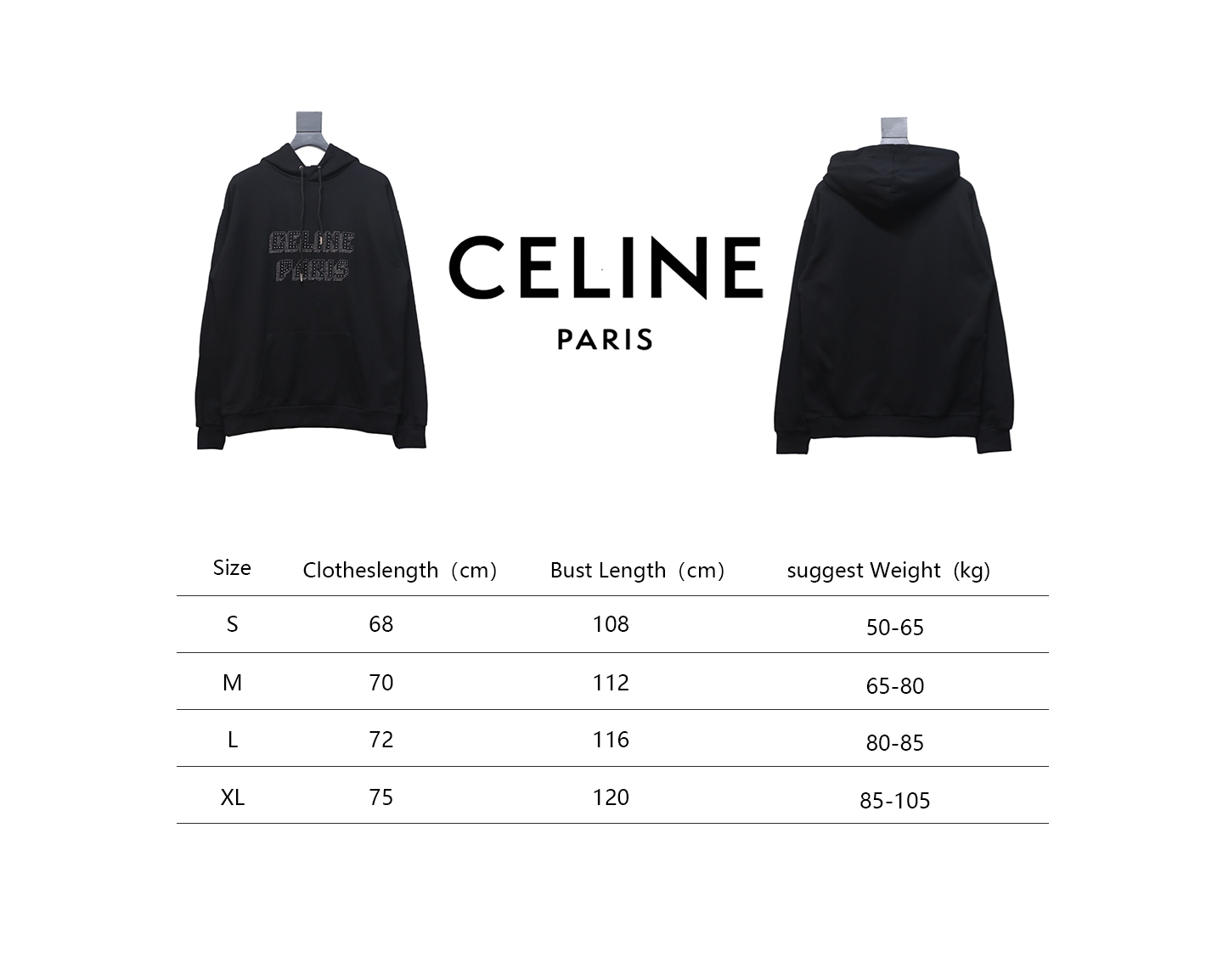 Celine CE Studded Rhinestone Letter Hooded Hoodie  23 P220