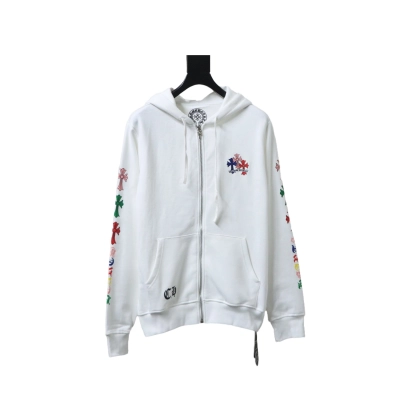 Chrome Hearts cross print zip-up Hoodie White 02