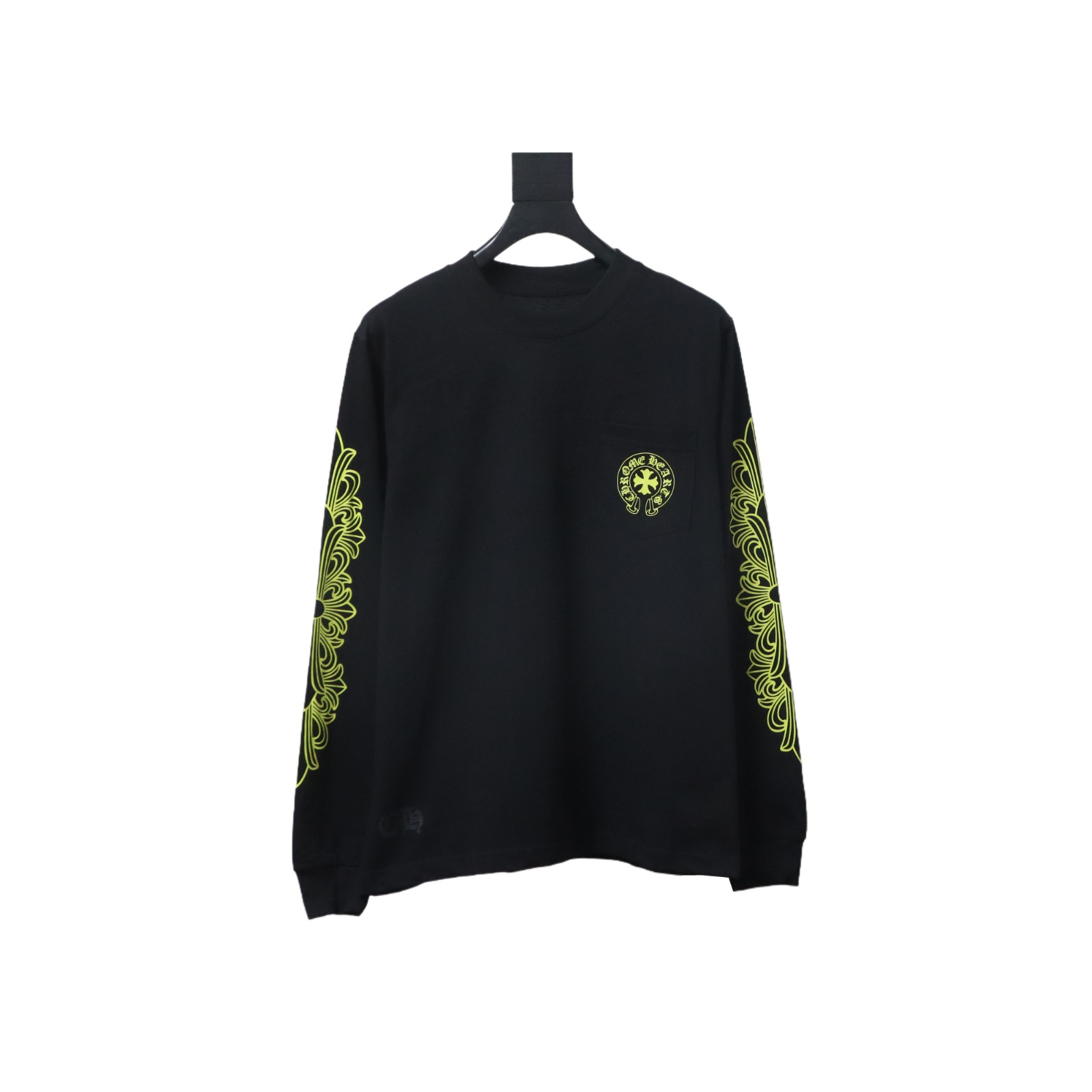 Chrome Hearts Sanskrit Lemon green long-sleeved T-shirt Black