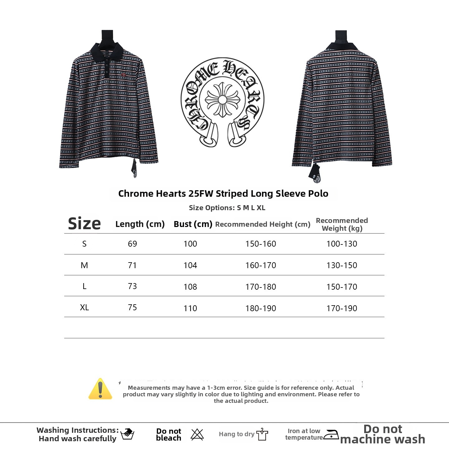 Chrome Hearts striped lapel long-sleeved T-shirt Blue White