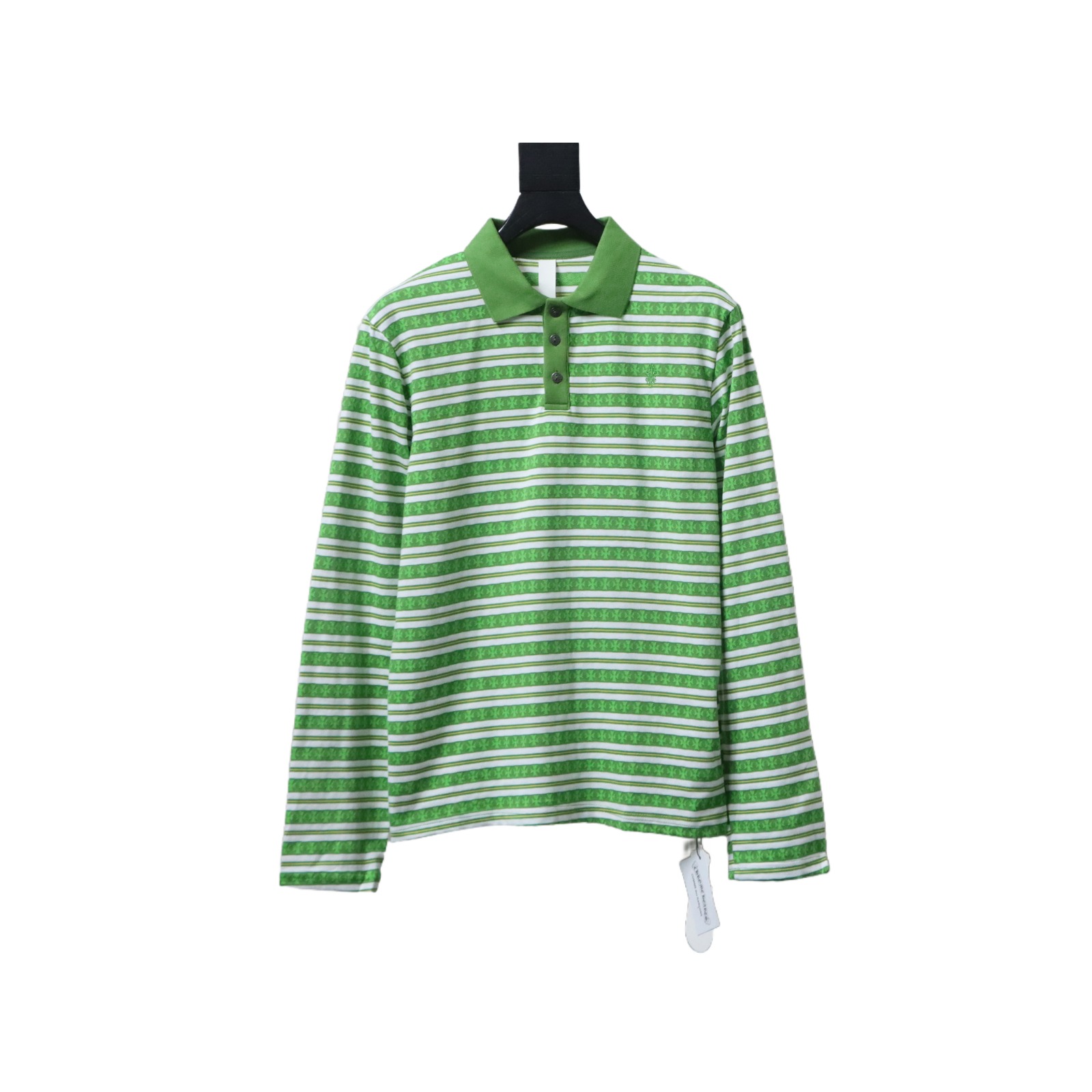 Chrome Hearts striped lapel long-sleeved T-shirt Green White
