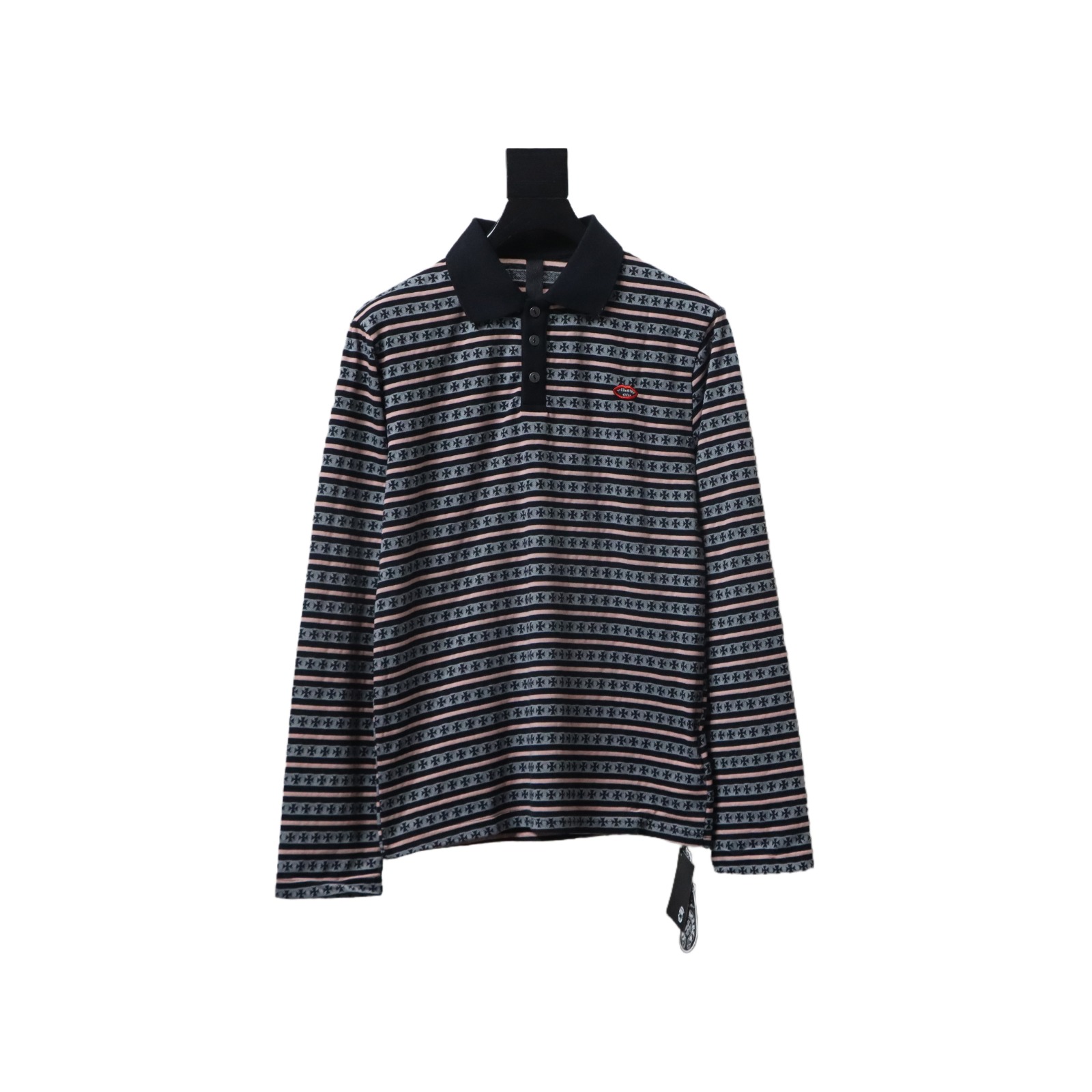 Chrome Hearts striped lapel long-sleeved T-shirt Black Gray