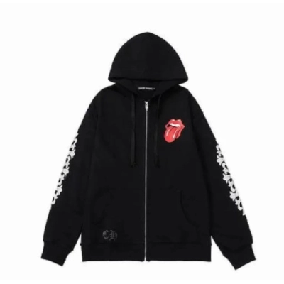 Chrome Hearts × The Rolling Stones Red Tongue Cross Zip Up Hoodie Black 01