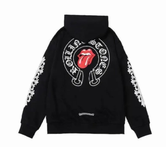 Chrome Hearts × The Rolling Stones Red Tongue Cross Zip Up Hoodie Black