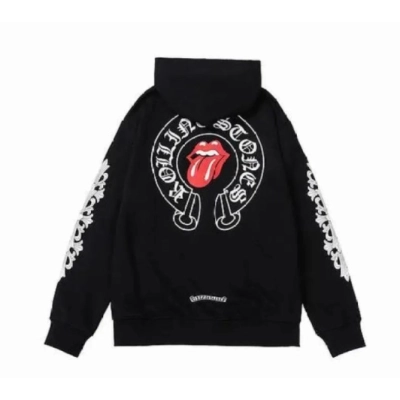 Chrome Hearts × The Rolling Stones Red Tongue Cross Zip Up Hoodie Black 02