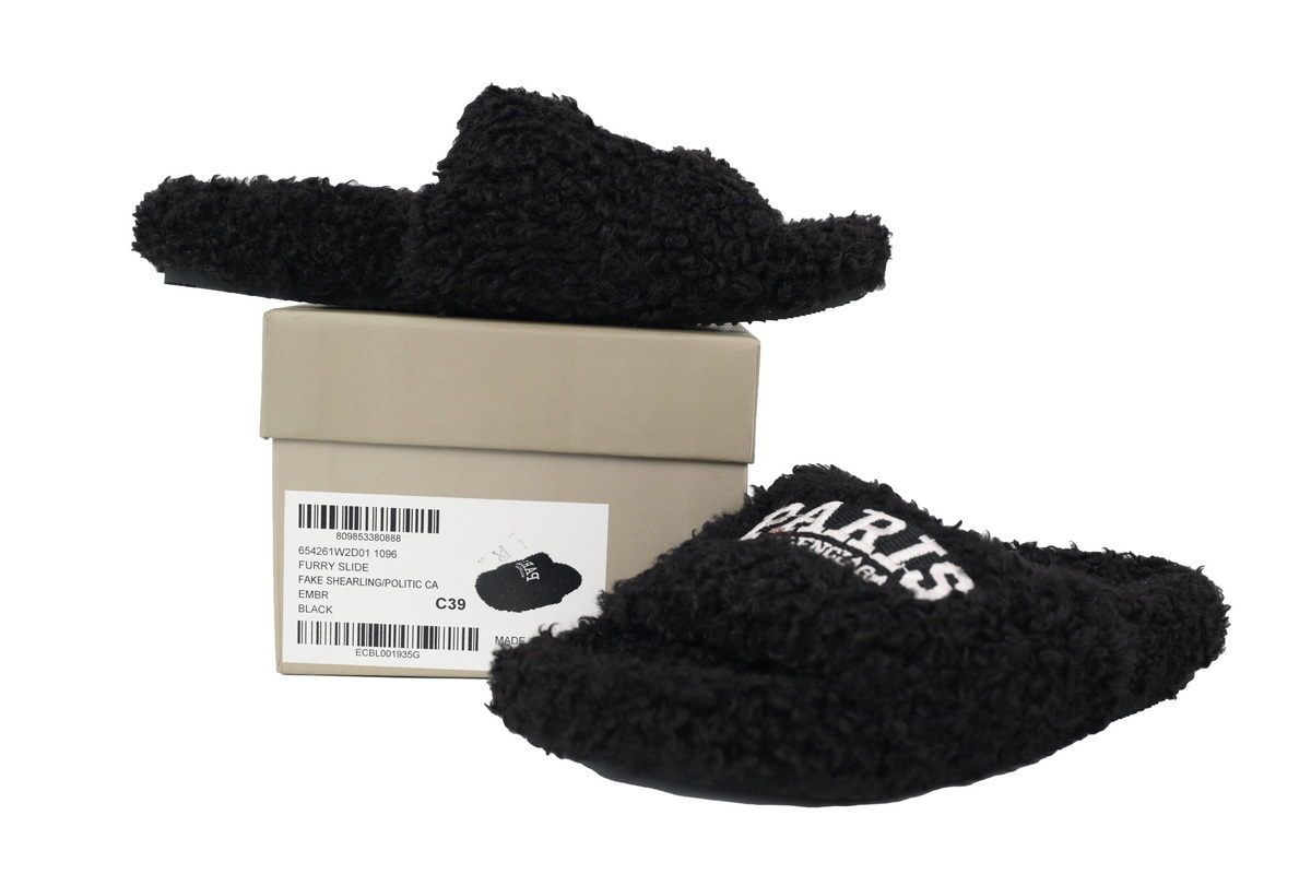 PK Balenciaga Furry Slide Black And White Label