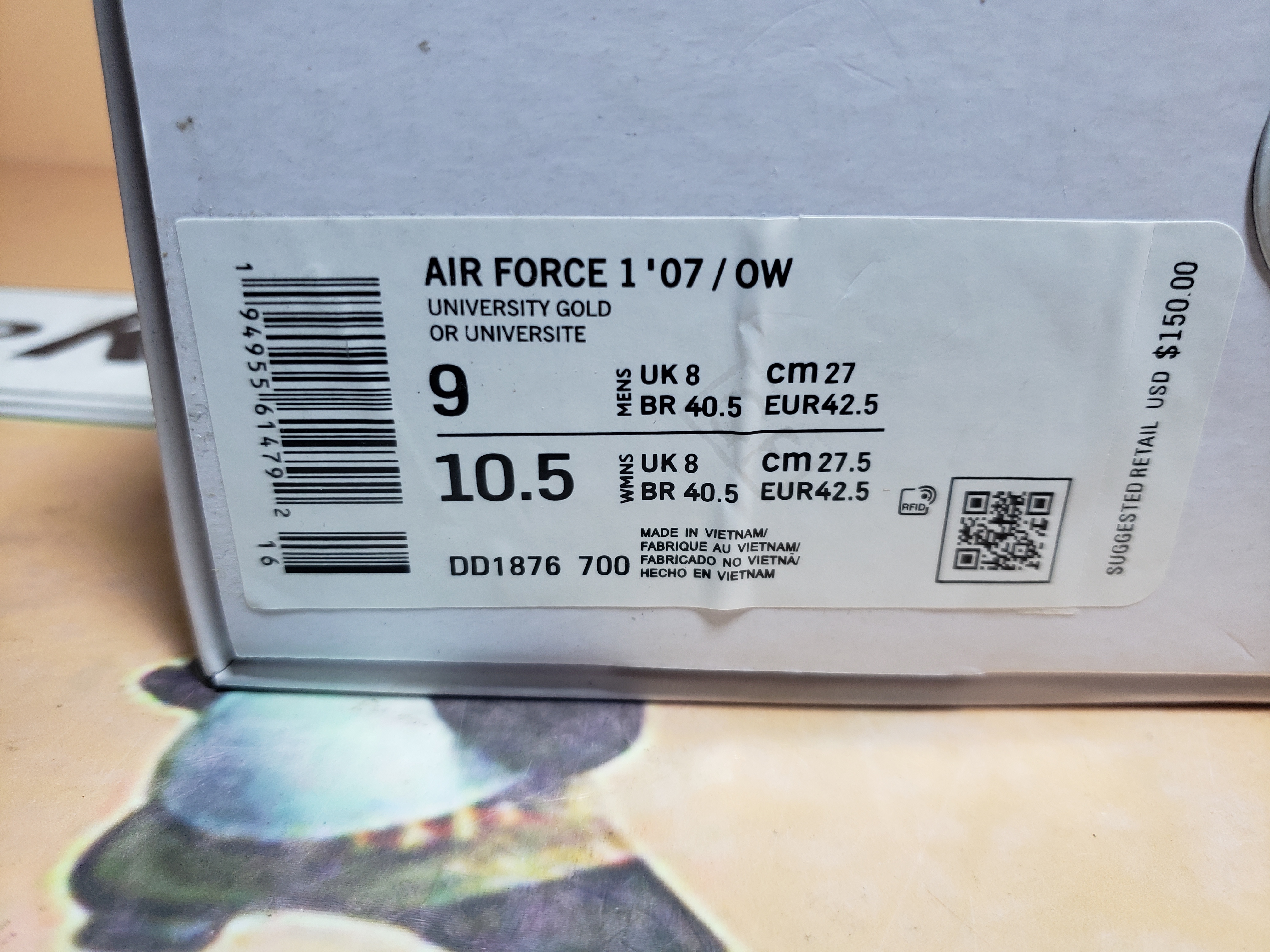  Perfectkicks Air Force 1 Low OFF-WHITE University Gold Metallic Silver, DD1876-700