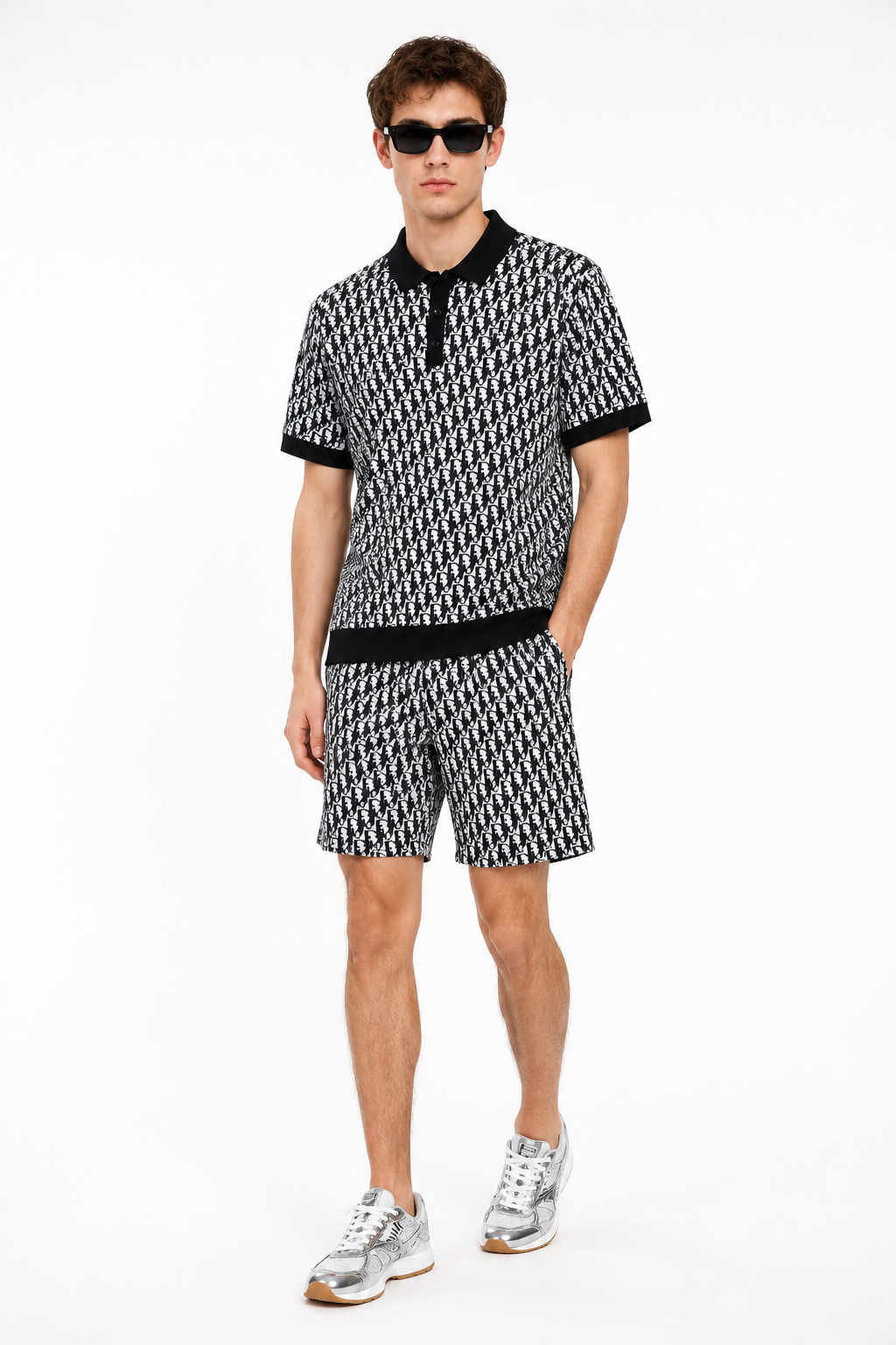 Dior monogram full print knitted POLO1 + Dior full print LOGO jacquard Short Pants 2