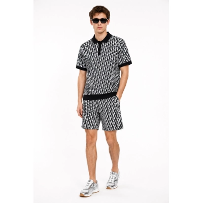 Dior monogram full print knitted POLO1 + Dior full print LOGO jacquard Short Pants 2 01