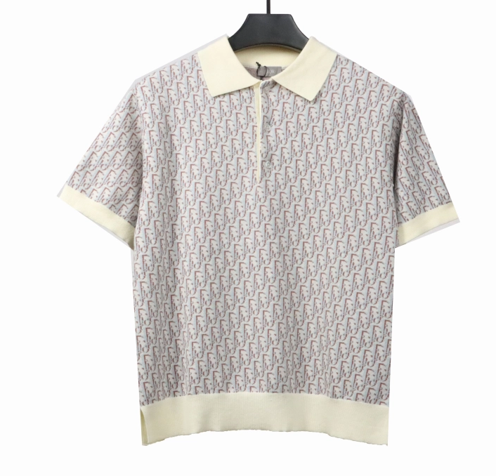 Dior monogram full print knitted POLO2 + Chrome Hearts embroidered Sanskrit cross terry Short Pants gray