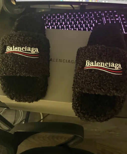 Balenciaga Furry Slide Black White (Women's)  654261W2DO11096 review Hisdf