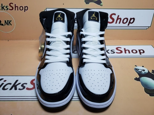  GET Jordan 1 Mid Patent Black White Gold,852542-007 review 