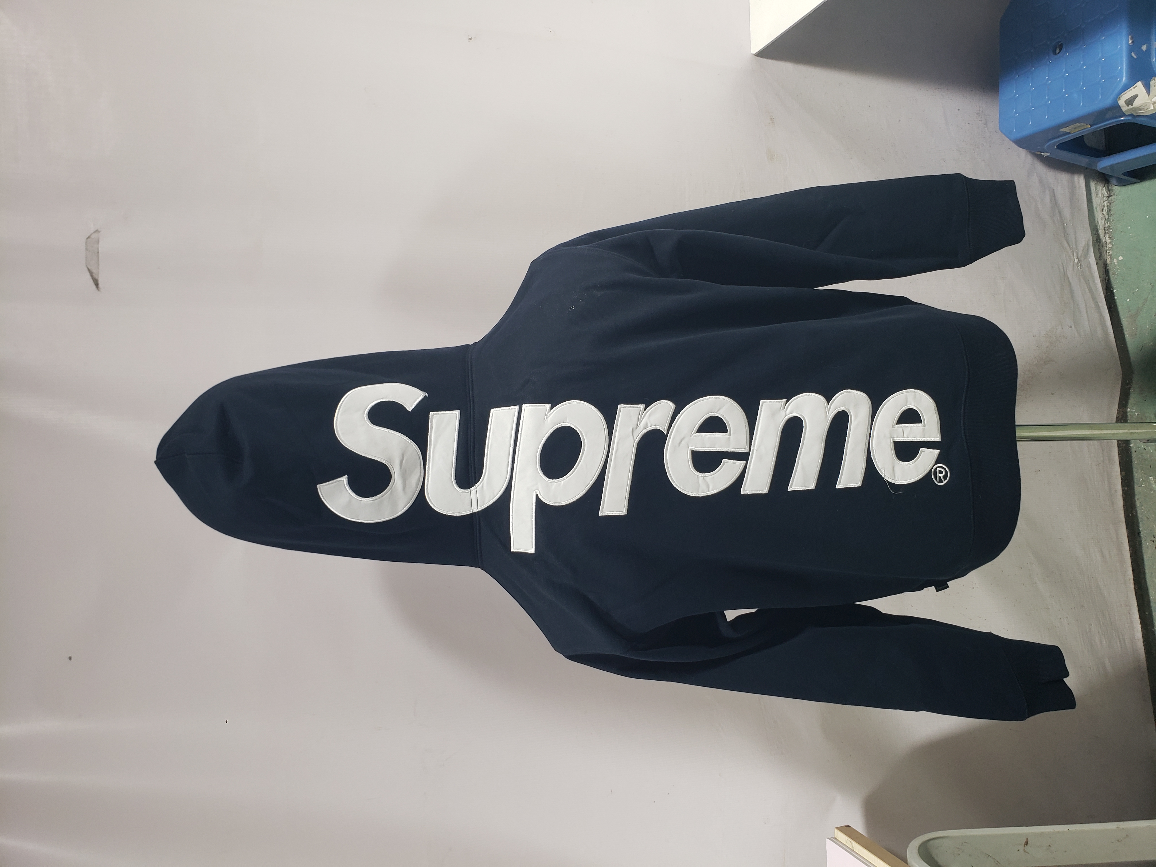 Supreme Satin Applique Hoodie Sweatshirt Navy review Dcfbfe 02