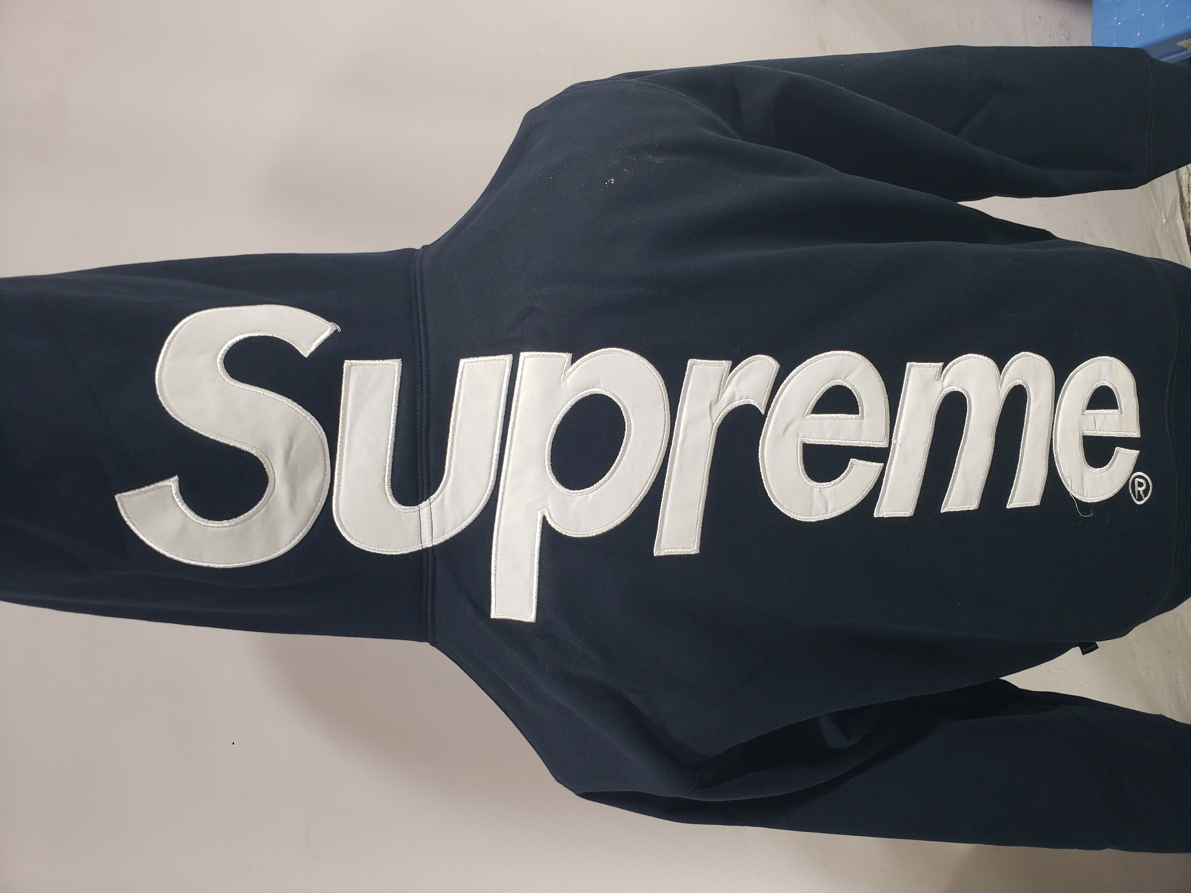 Supreme Satin Applique Hoodie Sweatshirt Navy review Dcfbfe 01