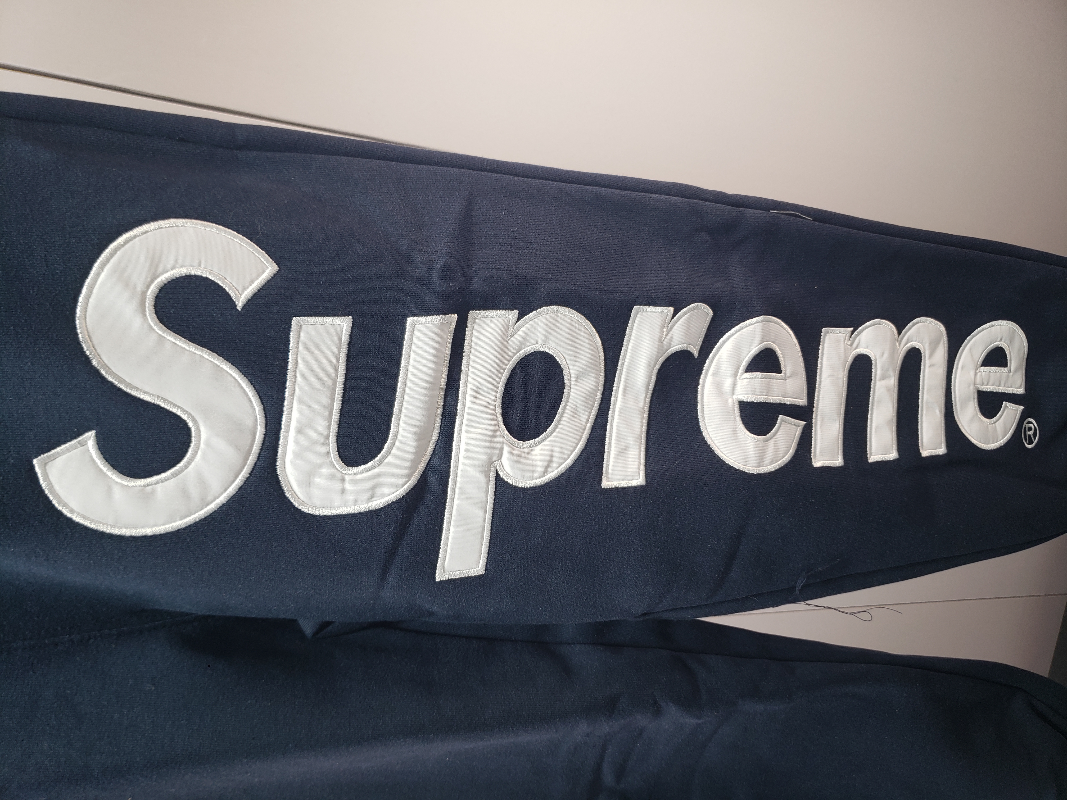 Supreme Satin Appliqué Sweatpant Navy pants review Axvs 01