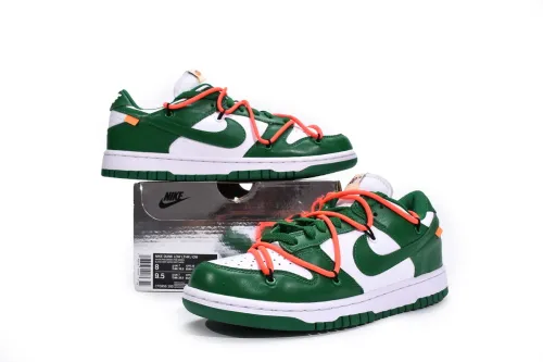 Detail look at Dunk Low Off-White Pine Green