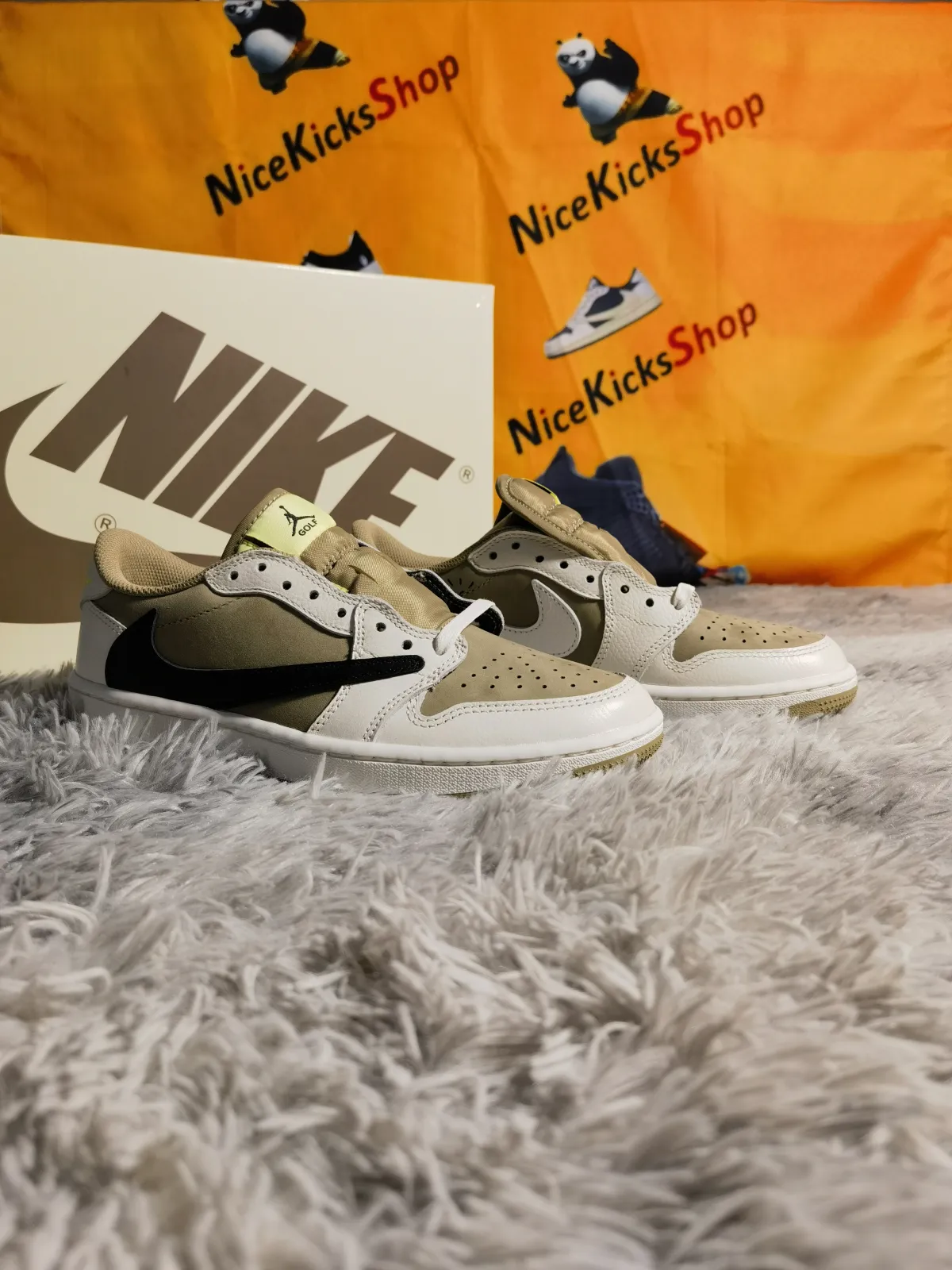 Jordan 1 Retro Low Golf Travis Scott Neutral Olive QC Pics|NiceKicksShop
