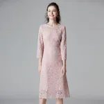 Round Neck Solid Color Lace Dress 14-14326