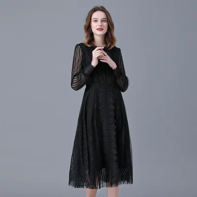 Round Neck Solid Color Lace Dress 14-16352 01