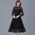 Round Neck Solid Color Lace Dress  14-16378