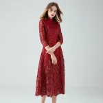 Stand Collar Solid Color Embroidery Dress 14-14380