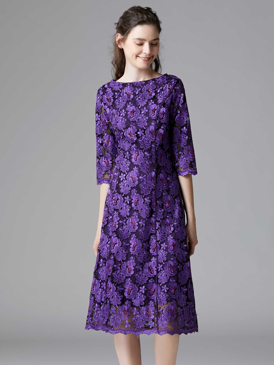 Round Neck Solid Color Evening Dress 14-14396