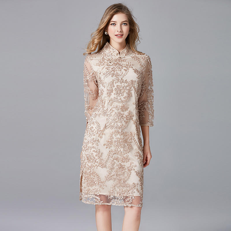 Stand Collar Lazy Style Lace Dress 14-14230