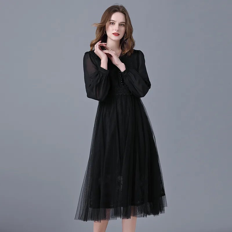 V Neck Solid Color Lace Evening Dress 14-16360
