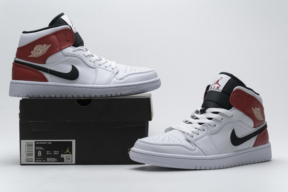 Air Jordan 1 Mid White Black Gym Red