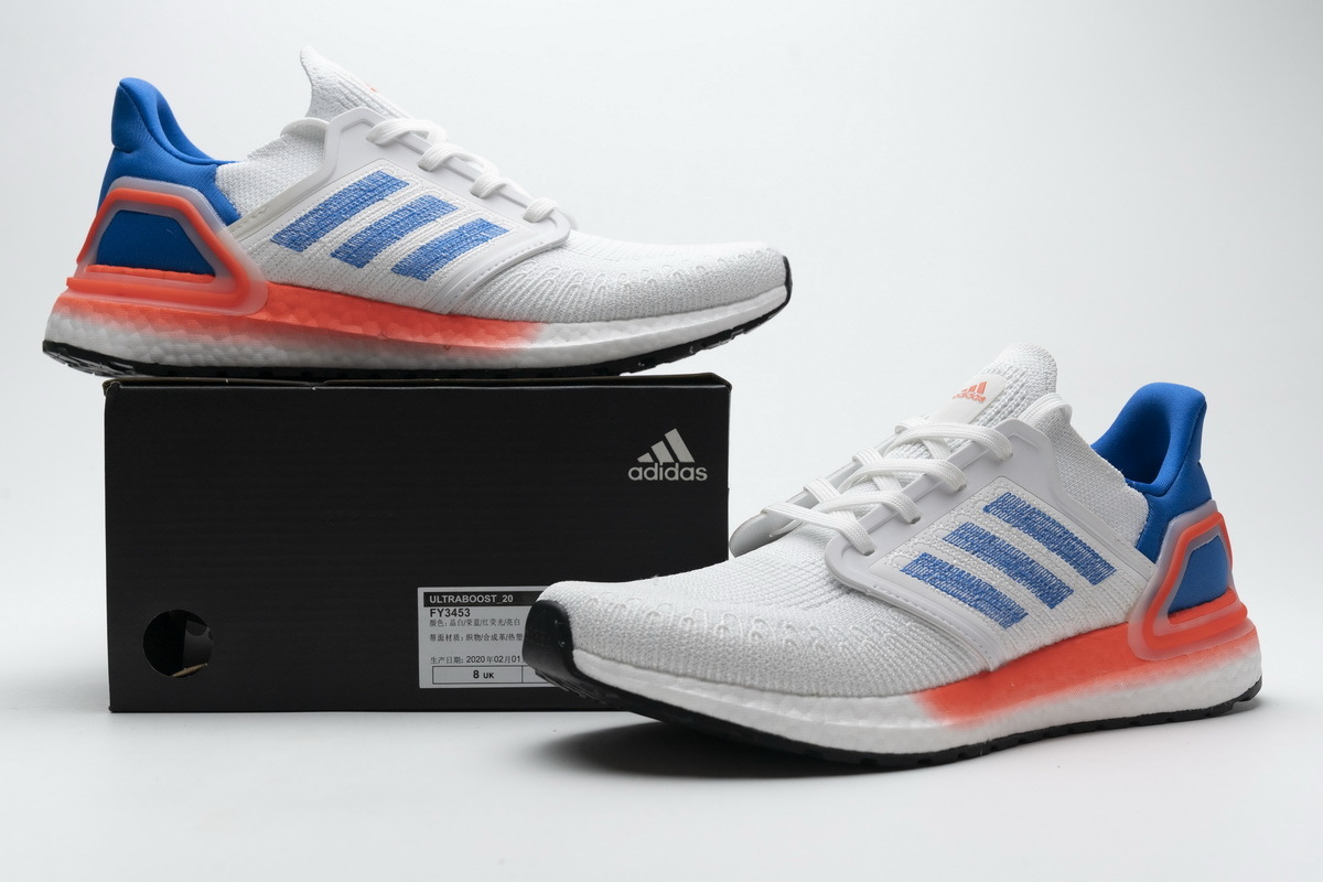 Adidas Ultra Boost 20 White Glory Blue Solar Red