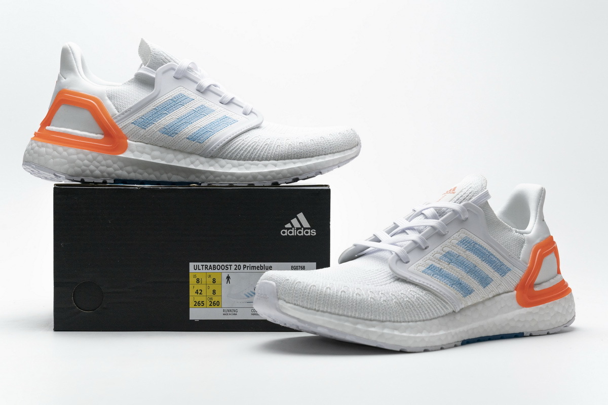 Adidas Ultra Boost 20 White Sharp Blue True Orange